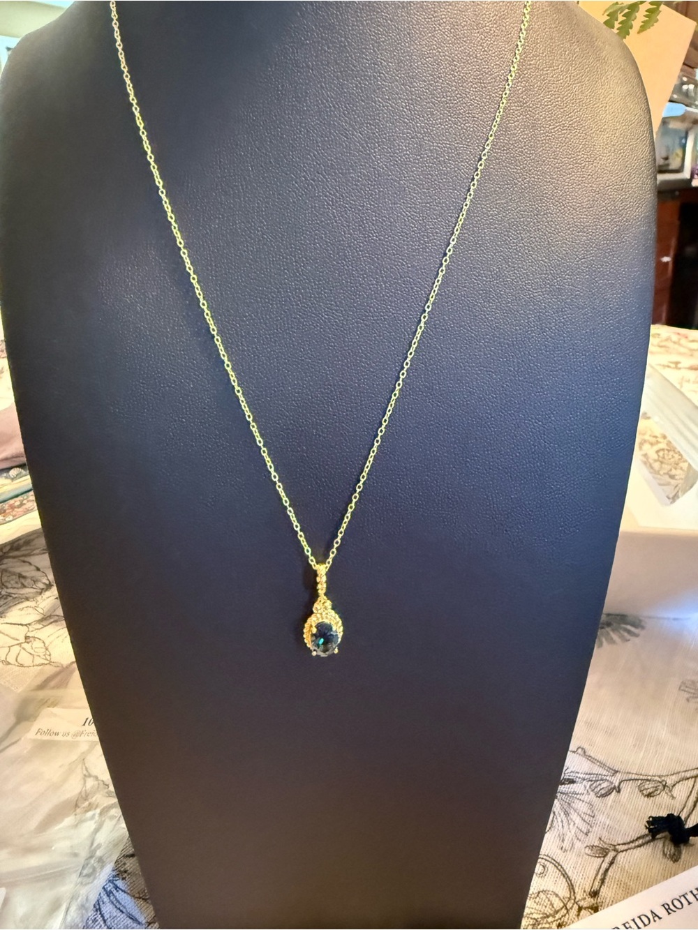 Freida Rothman Silver Matte Gold Necklace with Blue Topaz Pendant